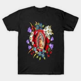 Our Lady of Guadalupe Mexican Virgin Mary Mexico Flowers Tilma T-Shirt